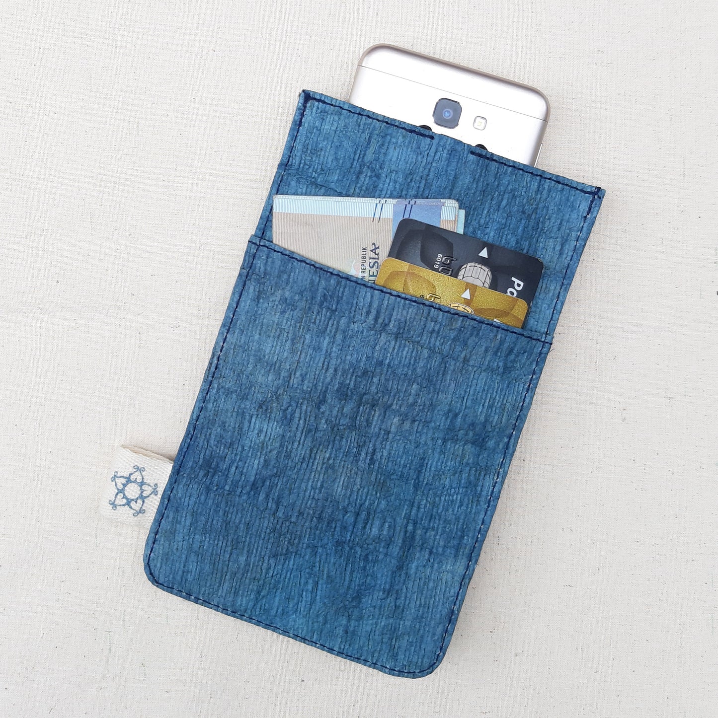 Barkcloth Phone Pouch - Dusky Pink - Cream